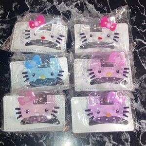 6 pc Cute hello Kitty Hair Clips Set - Pink, Blue, Purple and clear